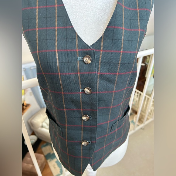 Womens vintage Dark Green Plaid Waistcoat Size S DAKS London made In Japan Wool - Picture 3 of 12
